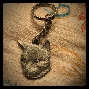 80's Rawcliffe Pewter Cat Keychain